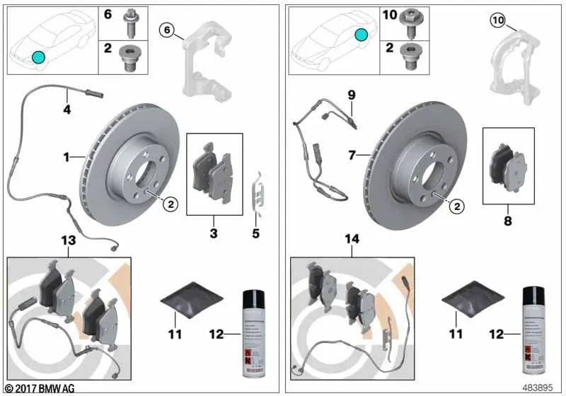 Bremspillen ohne Asbest für BMW 5 F10 -Serie, F11, Serie 6 F06, F12, F13 (OEM 34216775346). Original BMW