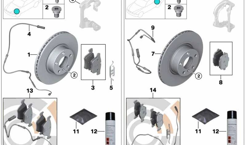 Juego de reparación de pastillas de freno sin amianto para BMW F10, F11, F18, F06, F12, F13 (OEM 34116850885). Original BMW.