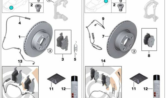 Juego de reparación de pastillas de freno para BMW Serie 5 F10, F11, F18 (OEM 34118847064). Original BMW