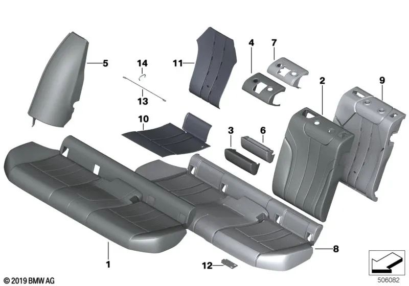 Panel lateral de cuero derecho para varios modelos de BMW Serie 5 (OEM 52207456314). Original BMW.