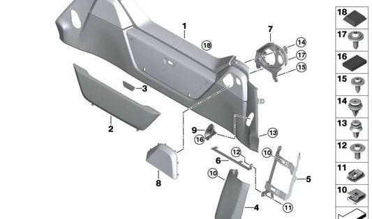 Untere linke B-Säulenabdeckung für BMW I15 (OEM 51437456135). Original BMW