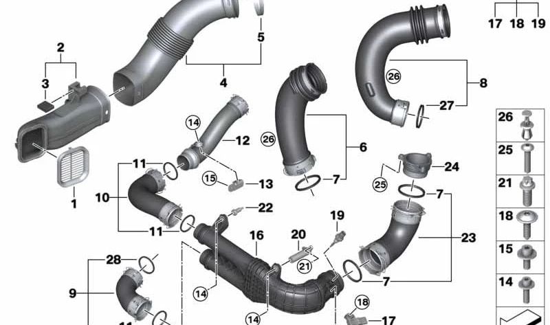 Conduta de admissão à direita do OEM 13718053368 para BMW F97, F98. BMW original.