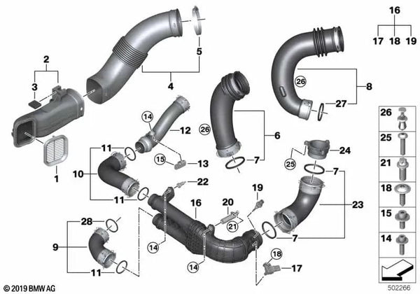 Reinluftrohr para BMW X3 F97, F97N, X4 F98, F98N (OEM 13718053375). Original BMW.