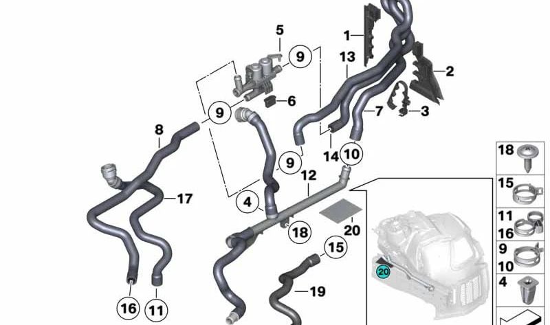 Manguera de entrada aire acondicionado OEM 64219266421 para BMW F10, F11, F01, F02. Original BMW.