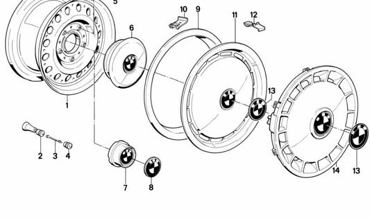 Black Steel Disc Wheel for BMW 5 Series E28 (OEM 36111129417). Original BMW