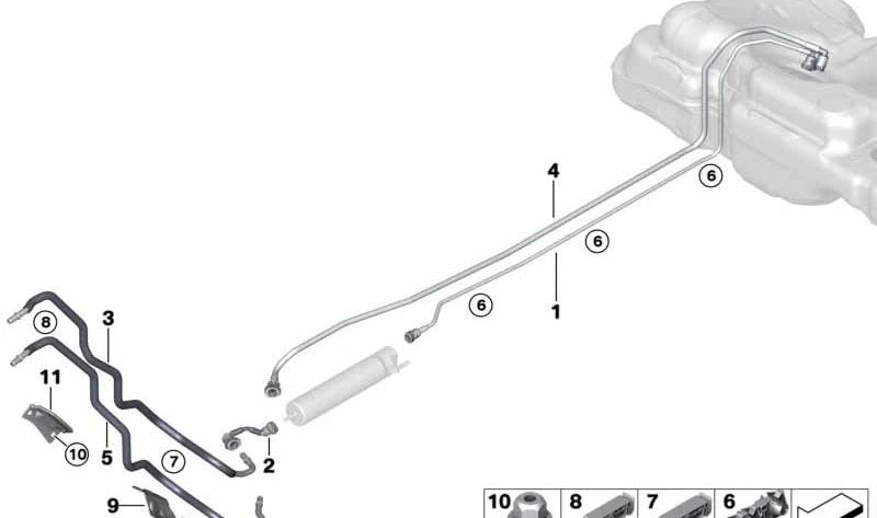 OEM 16117314246 Tubo de retorno de combustível para BMW F46. BMW original.