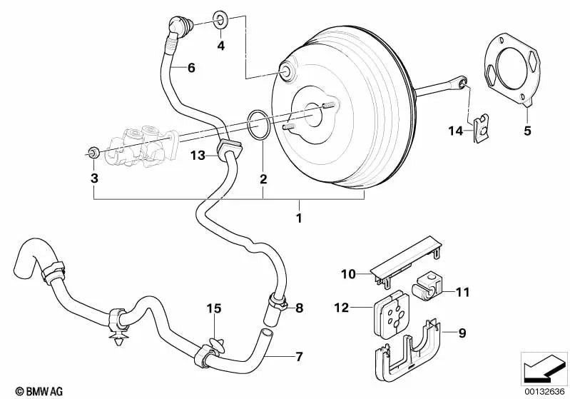 Conducto de vacío con válvula antirretorno para BMW X5 E53 (OEM 34336758560). Original BMW