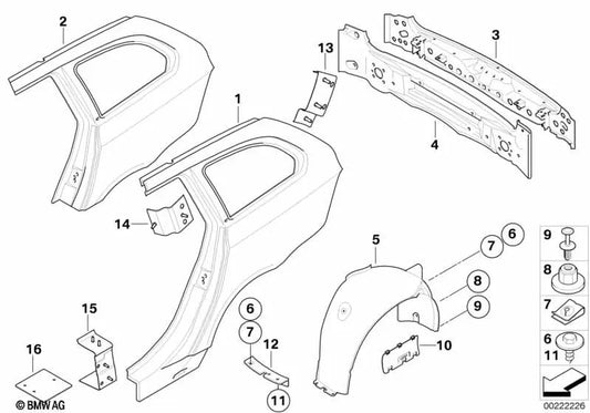 Placa de Refuerzo Pilar D Izquierda para BMW E61, E61N (OEM 41217275604). Original BMW