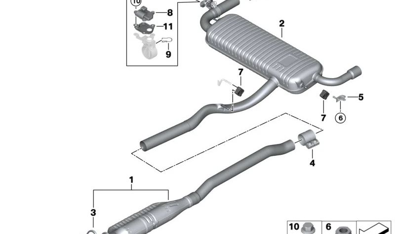 Silenciador trasero con válvula de escape para BMW Serie 2 F44, X1 F48 (OEM 18308627271). Original BMW