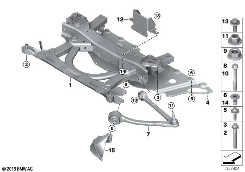 Tie rod with rubber support left for BMW i I01, I01N (OEM 31106863739). Original BMW.