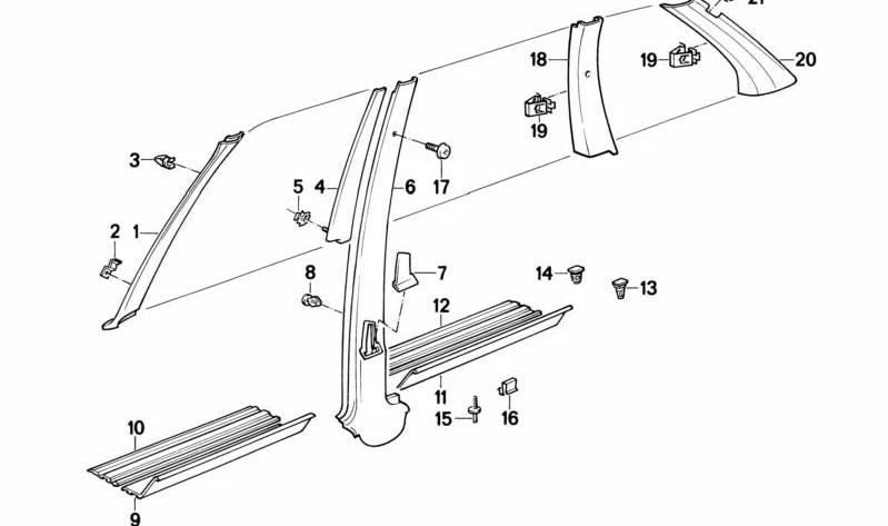 Moldura de umbral de entrada derecha para BMW E30 (OEM 51471933558). Original BMW