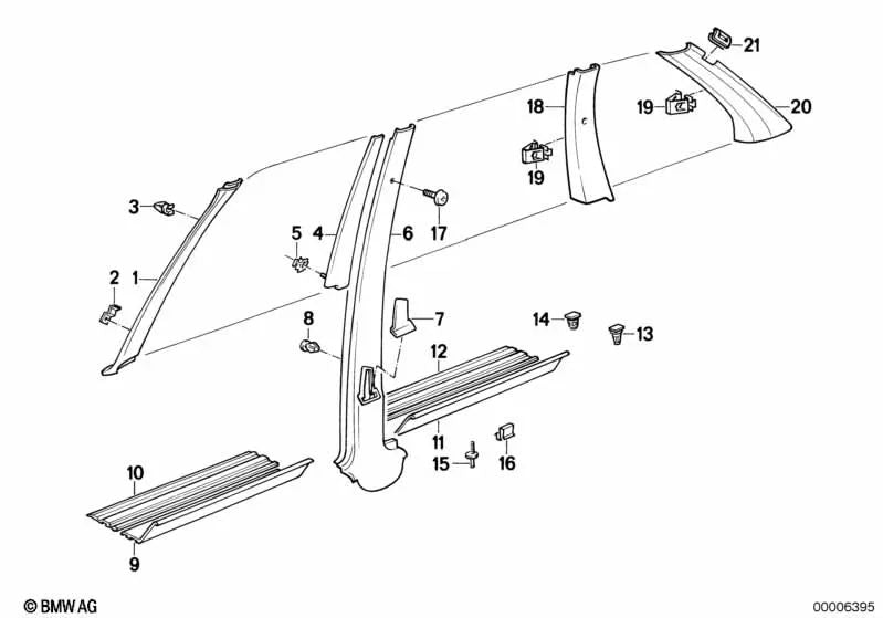 Fensterrahmenverkleidung rechts für BMW 3er E30 (OEM 51411906476). Original BMW.