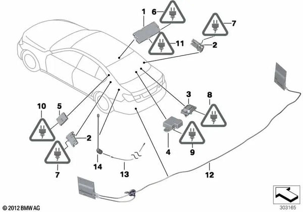 Antena de parachoques para BMW F01, F01N, F02, F02N (OEM 65209142077). Original BMW.