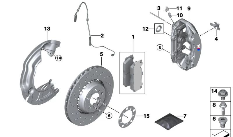 Ventilated and perforated brake disc OEM 34118072018 for BMW F87 (M2, M2 Competition). Original BMW.