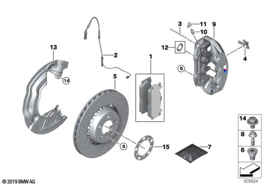 Bremssattel-Dichtungssatz für BMW F87, G87, F80, G80, G81, F82, G82, G83, F10, F90, F06, F12, F13, F91, F92, F93, F85, F95, F96 (OEM 34117845750). Original BMW