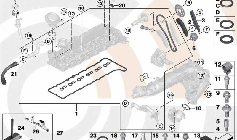 Tornillo de plástico OEM 11617805175 para BMW E81, E82, E87, E88, F20, F21, F22, E90, E91, E92, E93, F30, F31, F34, F32, F33, F36, E60, E61, F07, F10, F11, F06, F12, F13, F01, F02, E84, E83, F25, F26, E70, F15, E71, F16. Original BMW.