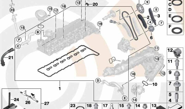 Conjunto de reparación para BMW E90N, E91N, E92, E92N, E93, E93N, F07, F10, F11, X5 E70N, X6 E71 (OEM 11312452822). Original BMW