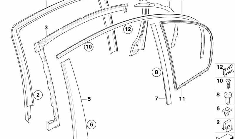 Portafaro para ventana lateral fija derecha para BMW Serie 5 E60, E60N (OEM 51357067074). Original BMW