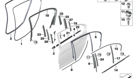 Embellecedor trasero derecho del pilar B OEM 51357390140 para BMW F90, G30, G31, G38. Original BMW