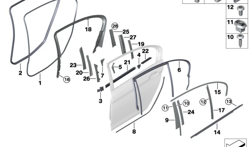 Tapa de guía de ventana pilar B trasero derecha para BMW F90, G30, G31, G38 (OEM 51357445038). Original BMW