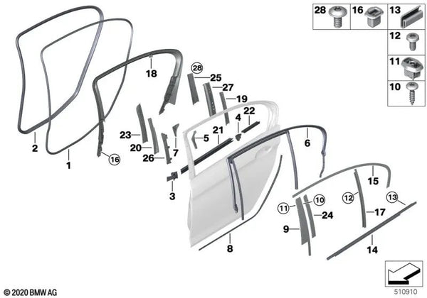 Sellado Placa de Cierre Trasera Superior Izquierda para BMW F90, G30, G31, G38 (OEM 51357181691). Original BMW.