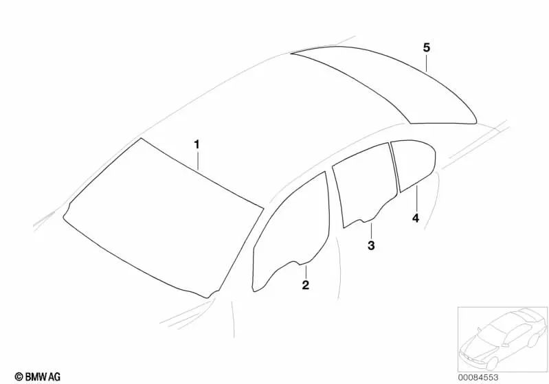 Luneta trasera verde para BMW E65, E66 (OEM 51318223845). Original BMW.