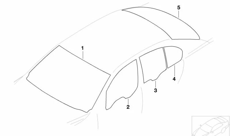 Luna lateral verde Puerta trasera izquierda para BMW E65 (OEM 51357003215). Original BMW