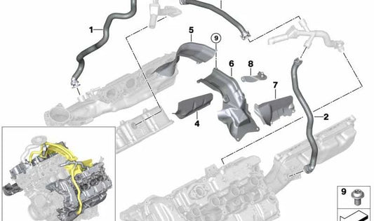 Protector térmico izquierdo OEM 11157589996 para BMW E70, E71. Original BMW.