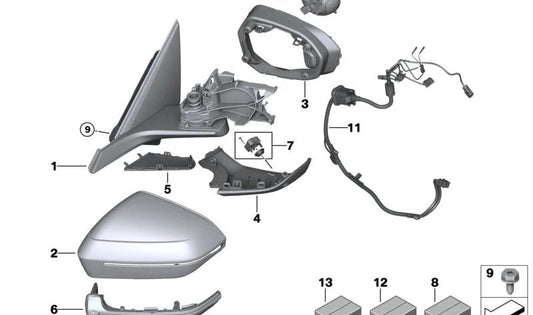 Linker Außenspiegel (ohne Montagekomponenten) OEM 51165A841A1 für BMW G60, G61, G90. Original BMW.