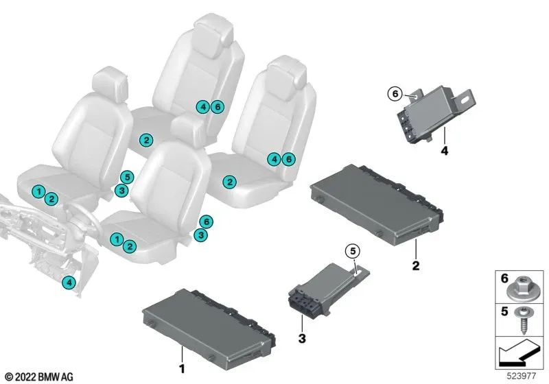 Módulo de asiento para BMW Serie 7 G70, i I20, XM G09 (OEM 61355A6A445). Original BMW.