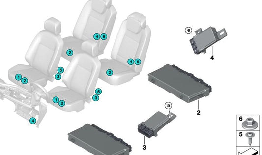 Módulo de Asiento para BMW Serie 5 G60, G61, G68, Serie 7 G70, i I20 (OEM 61355A6A442). Original BMW