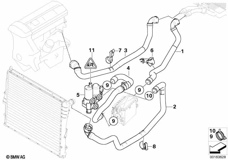 Tubo de válvula de agua - Circuito del motor para BMW E83N (OEM 64213448075). Original BMW