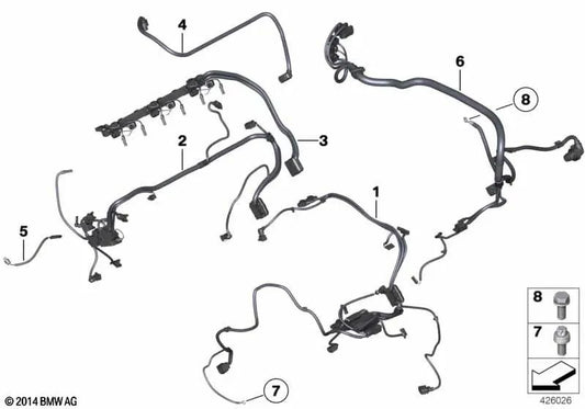 Arnés de cableado motor para BMW Serie 5 F10, F11, Serie 6 F13, X3 F25, X5 E70N, X6 E71 (OEM 12517620557). Original BMW.