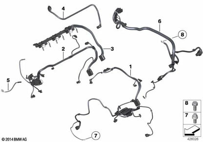 Cablaggio del modulo del motore 1 per BMW 5 F07 Series, F10, F18 Serie 6 F06, F12, F13, Serie 7 F01N, F02N, X3 F25, X4 F26 (OEM 12518605140). BMW originale.