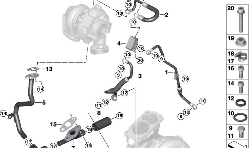 OM Pipe de retour d'huile 11427795975 pour BMW E90, E91, E92, E60, E61, E63, E64, E83, E70, E71. BMW d'origine.