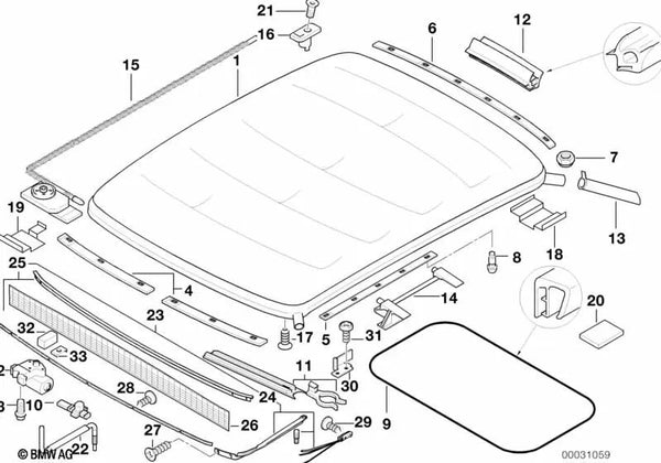 Unidad de transmisión para techo corredizo plegable para BMW Serie 3 E36 (OEM 67612267299). Original BMW.