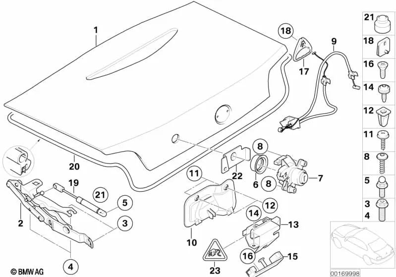 Bisagra portón trasero izquierda para BMW Z4 E85 (OEM 41627202567). Original BMW