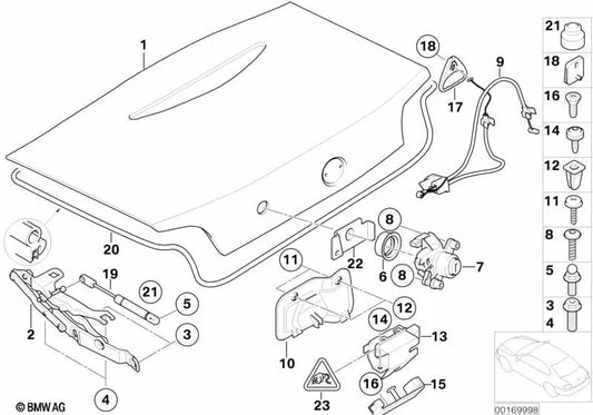 Bisagra portón trasero izquierda para BMW Z4 E85 (OEM 41627202567). Original BMW