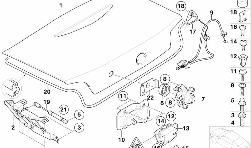 Emergency Unlocking Bowden Cable for BMW Z4 E85 (OEM 51247072613). Original BMW