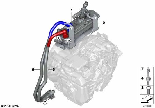 Transmission oil cooler return pipe for BMW I12 (OEM 17227640808). Original BMW.