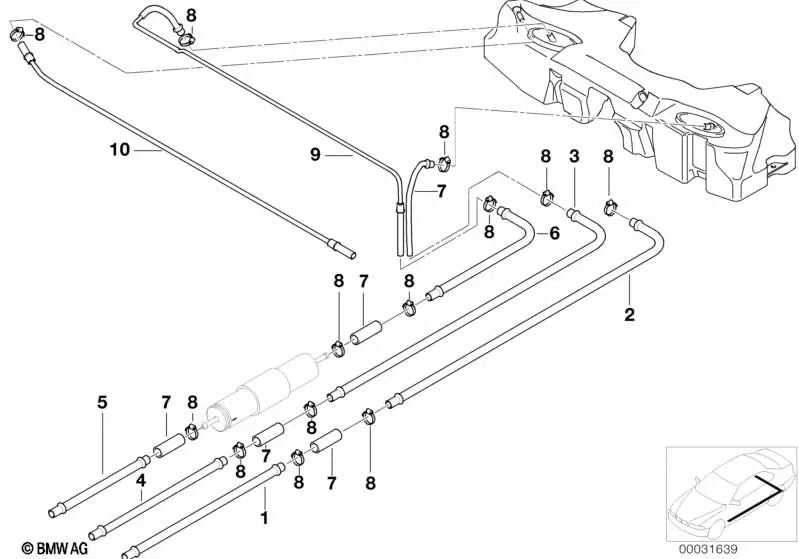 Front fuel return pipe for BMW 5 Series E39 (OEM 16121183613). Original BMW