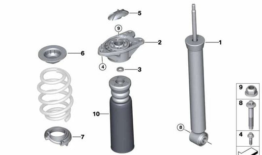 Amortiguador trasero OEM 33506896733 para BMW F48, F39. Original BMW.