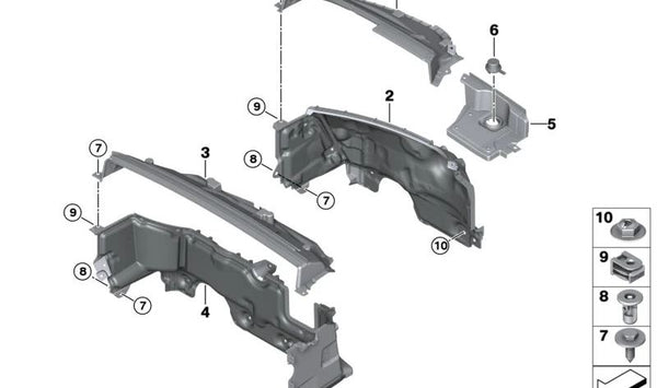 Parte inferior del mamparo para BMW X1 U11, X2 U10, MINI U25 (OEM 51719626005). Original BMW