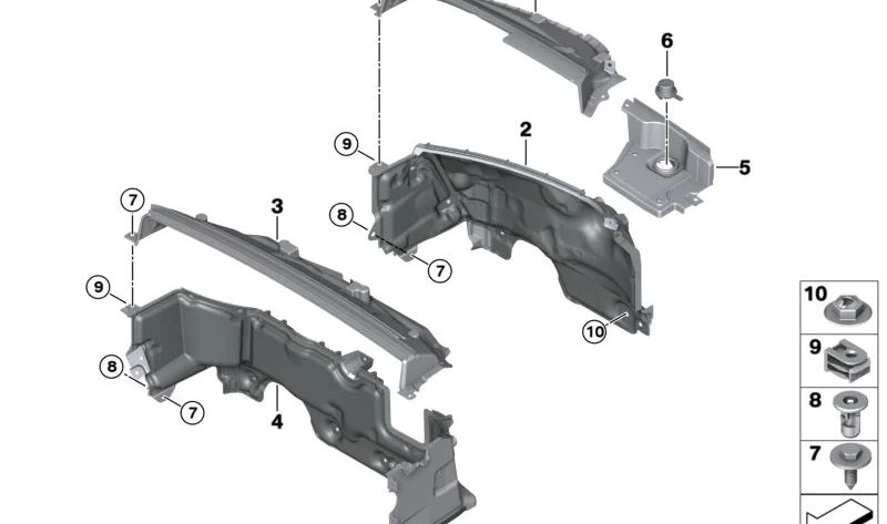 Il rivestimento inferiore del firewall OEM 51719625433 per BMW U06, U11, U10, U25. BMW originale.