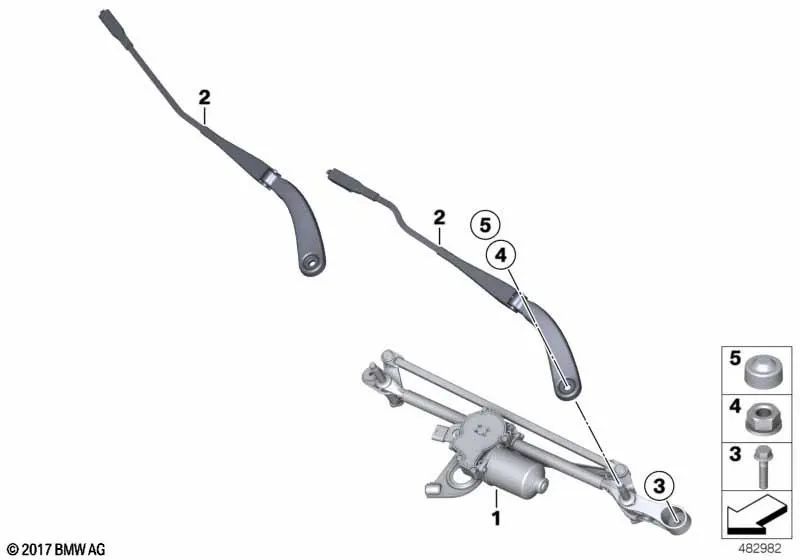 Sistema de limpiaparabrisas completo para BMW Serie 3 F30, F31, F34, F35, F80, Serie 4 F32, F33, F36, F82, F83 (OEM 61617260488). Original BMW