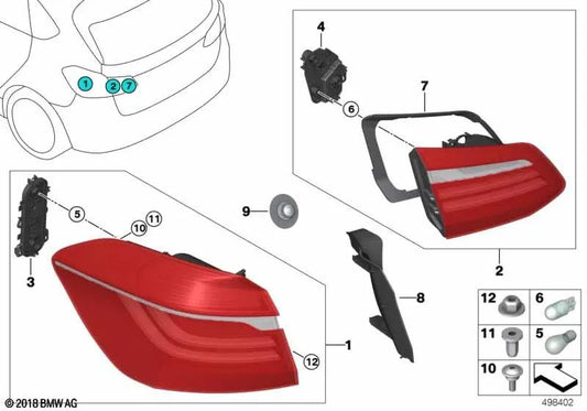 Piloto trasero maletero derecho para BMW F45 (OEM 63217461478). Original BMW