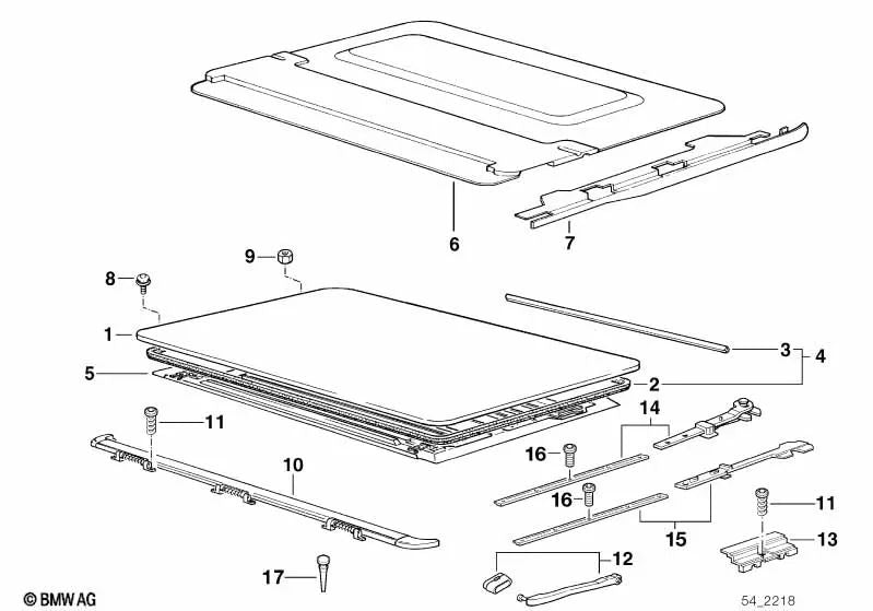 Velvet-coated roof frame for BMW 3 Series E36 (OEM 54122255755). Genuine BMW.