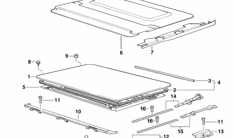 Roof de couvre-vent enracinant 54121977365 pour BMW E36. BMW d'origine.