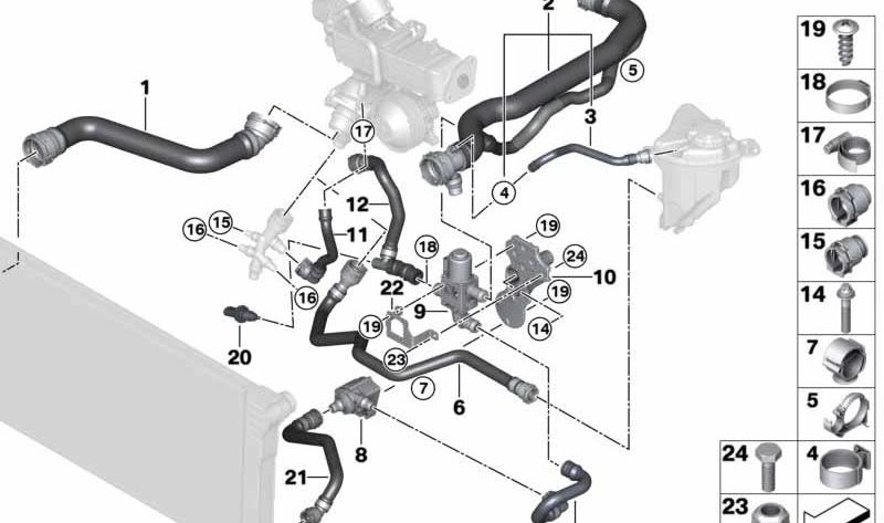 Manguera de refrigerante OEM 11538515080 para BMW F10, F11, F25, F15. Original BMW.