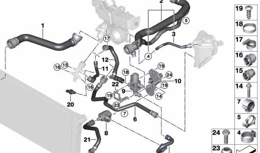 Coolant Hose OEM 11538515080 for BMW F10, F11, F25, F15. Original BMW.